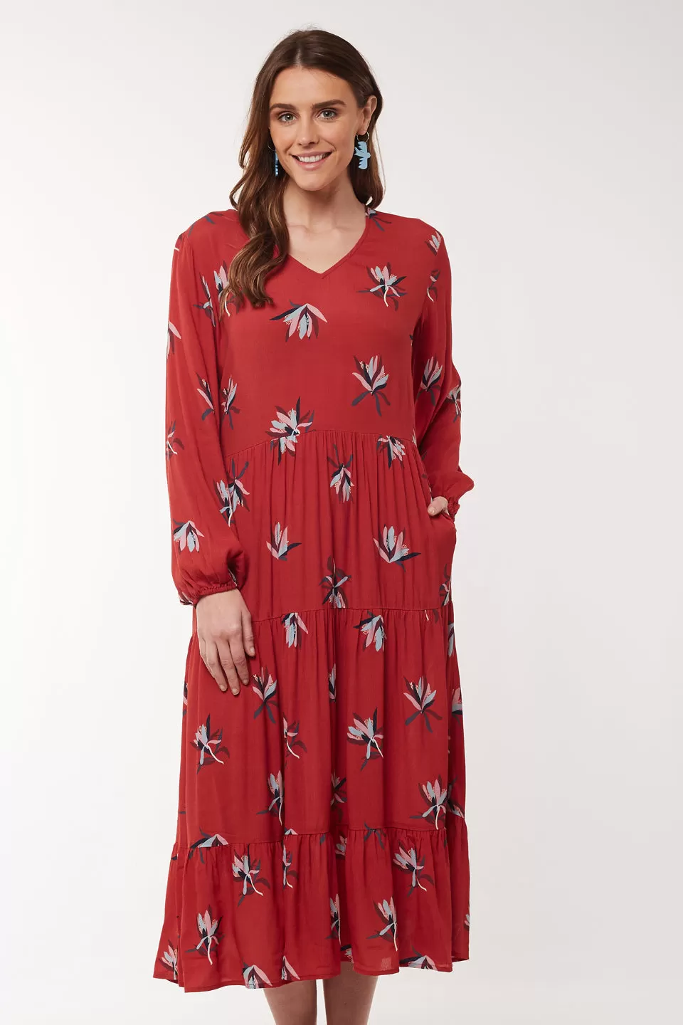 Native Flora Rust Floral LS Dress