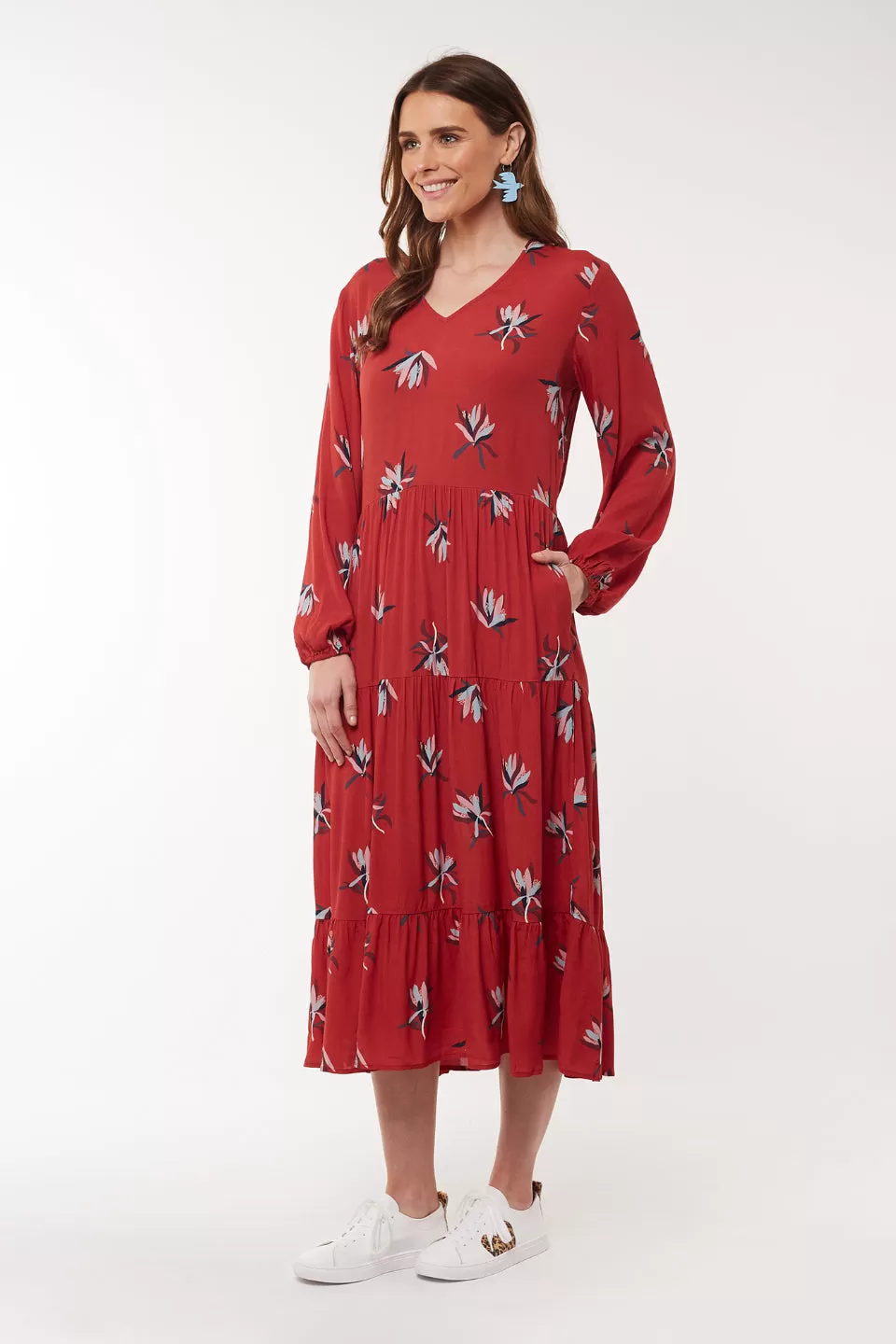 Native Flora Rust Floral LS Dress