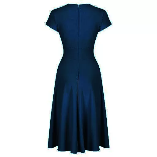 Navy Blue Vintage A Line Crossover Capped Sleeve Tea Swing Dress