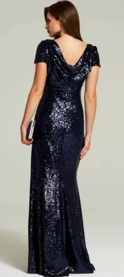 Navy Fishtail Cowl Gown