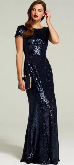 Navy Fishtail Cowl Gown