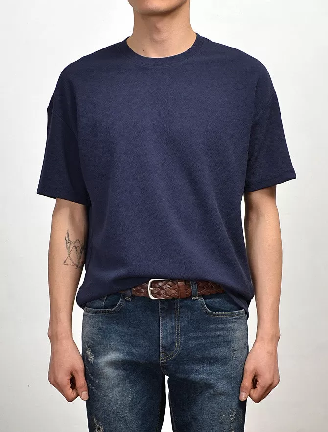 Navyblue Short Sleeved T-Shirts Mens Loose Fit Tees Solid Plain Tops