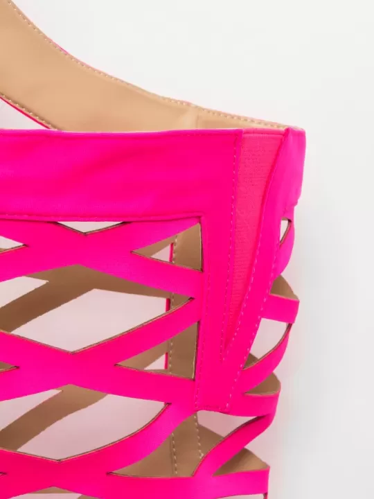 Neon Pink Thigh High Cut-Out Sandal Boots