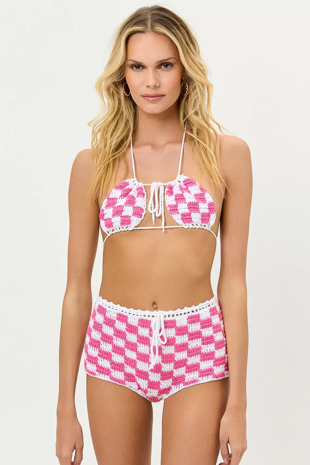 Nikki Crochet Hipster Bikini Bottom - Pink Checker