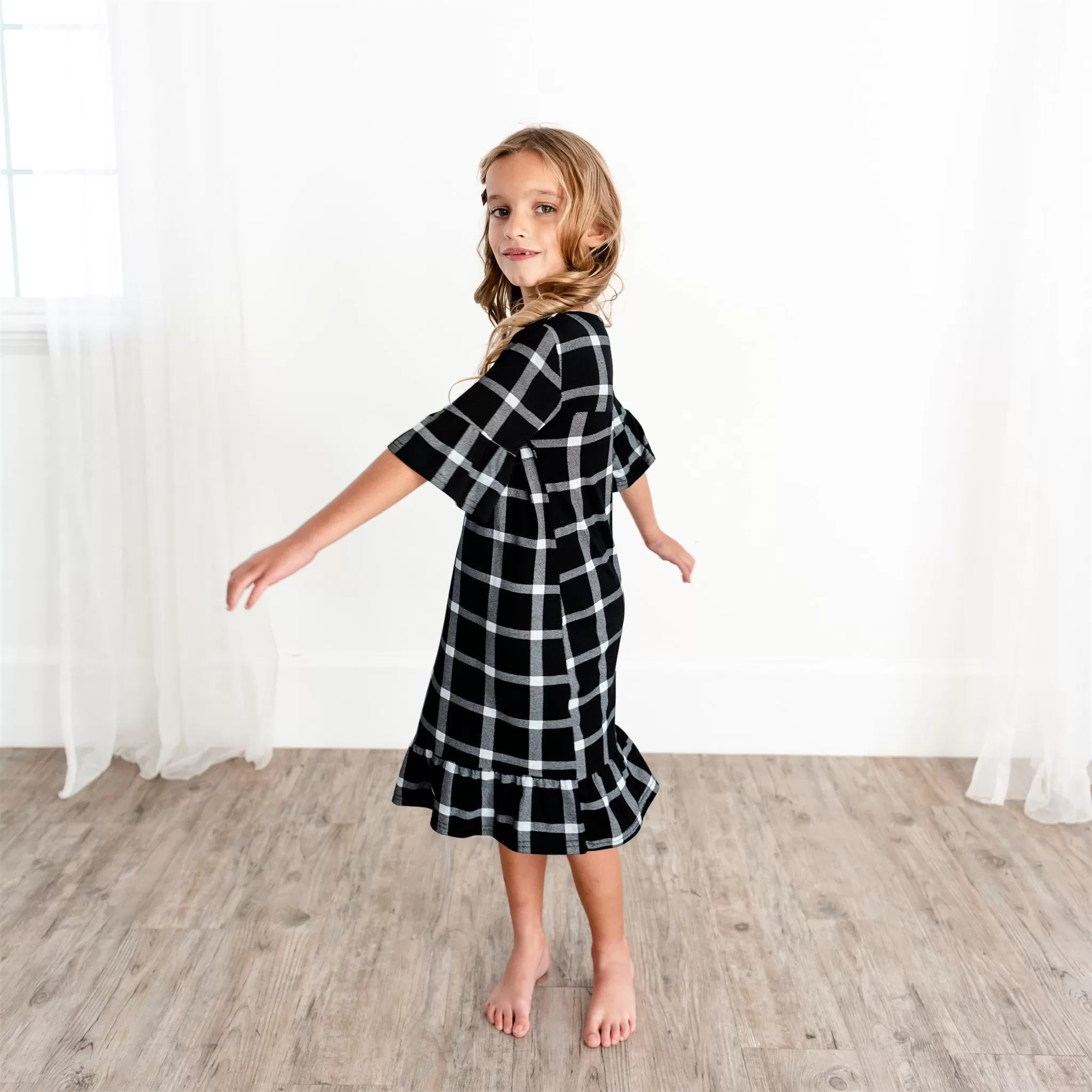 Noel House Dress (Girls' Sizes): Black Plaid