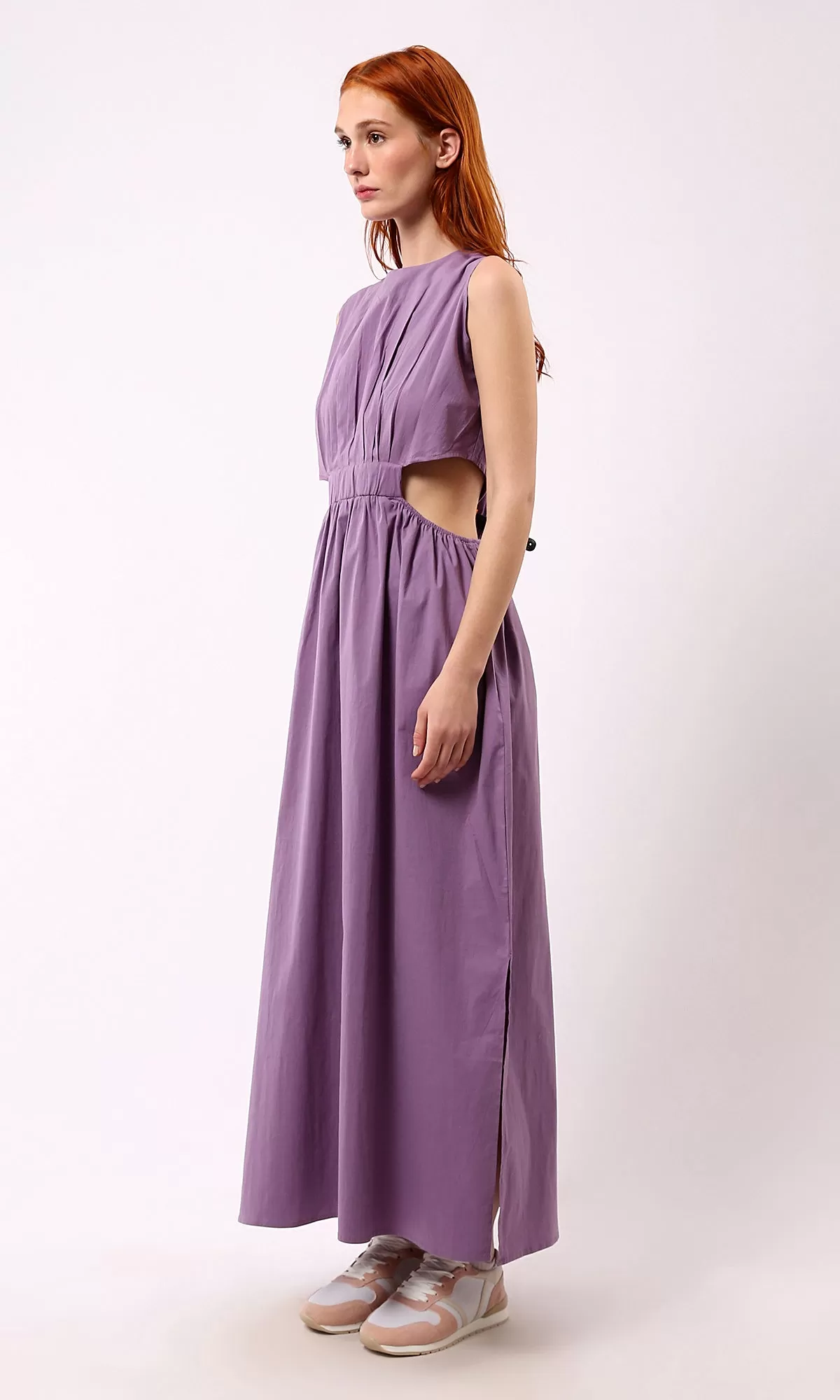 O178818 Purple Solid Maxi Dress With Summer Slits