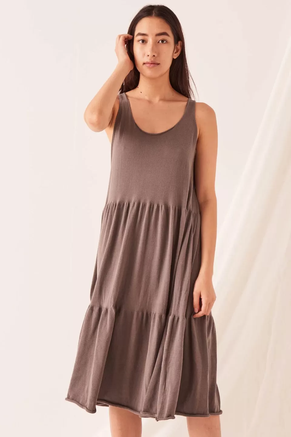 Odessa Sable Charcoal Midi Cotton Knit Dress