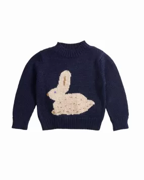 OEUF Handle With Care Bunny Motif Intarsia Sweater in Indigo