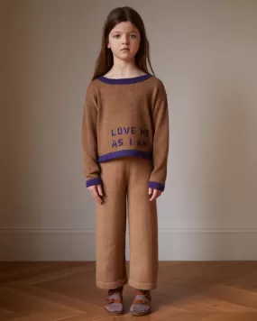 OEUF Handle With Care Intarsia Text Sweater in Camel