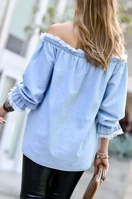 Off Shoulder Denim Blouse- FINAL SALE