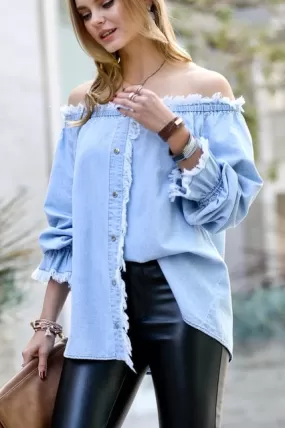 Off Shoulder Denim Blouse- FINAL SALE