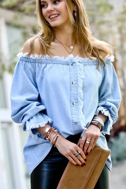 Off Shoulder Denim Blouse- FINAL SALE