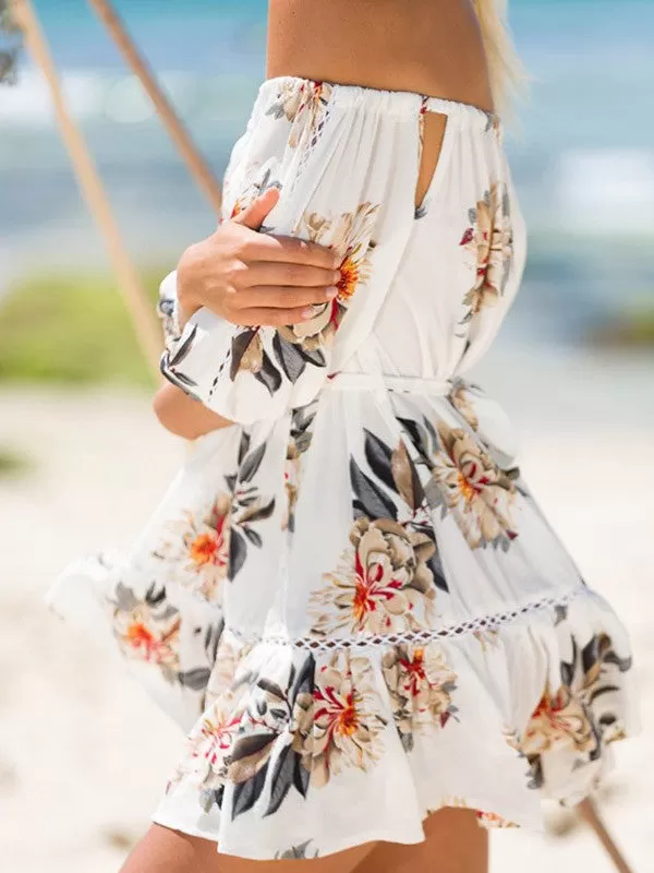 Off Shoulder Floral Printed Swing Dress