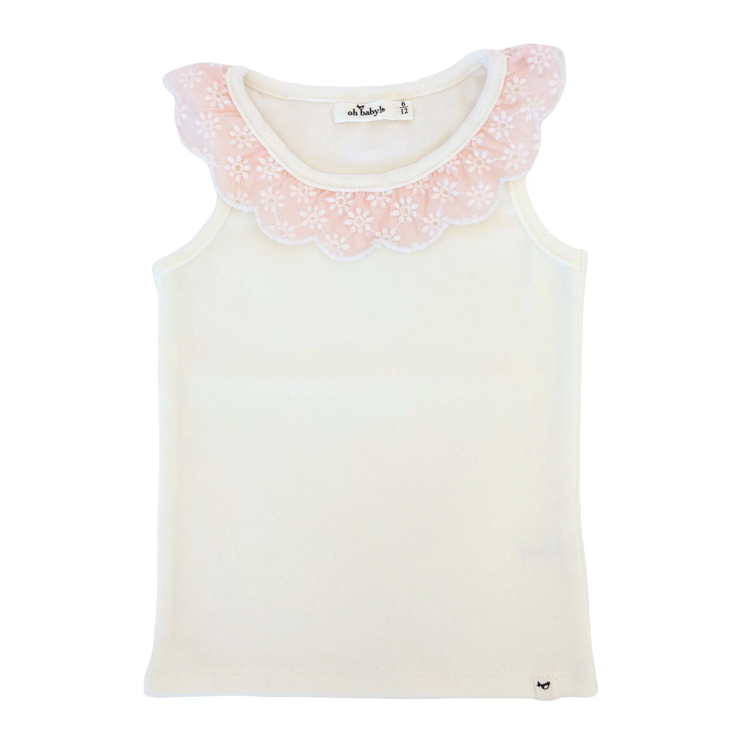 oh baby! Embroidered Daisies Collar Baby Rib Tank - Cream