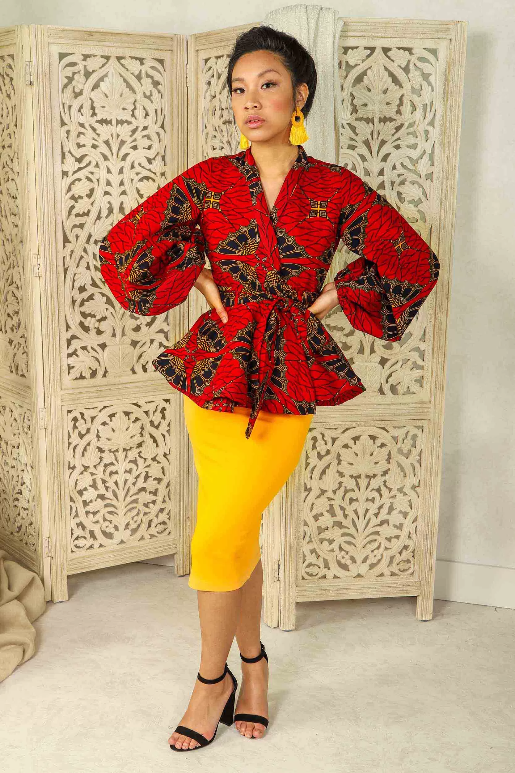 OLIVIA African Print Women's Blouse (Puff Sleeve Peplum)