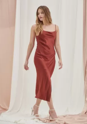 Olivia Satin Cami Slip Dress - Dark Rust