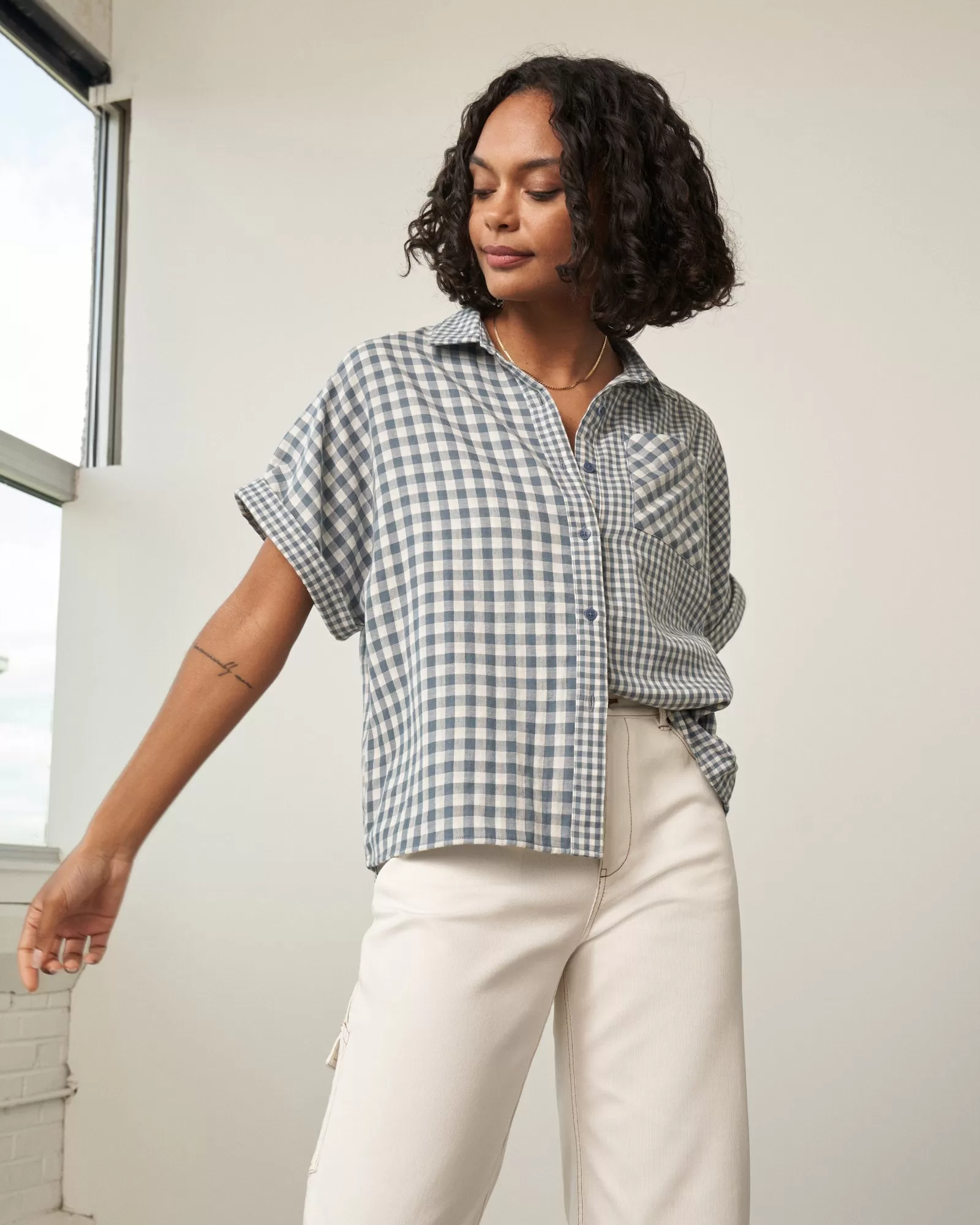 Organic Oversized Double Cloth Button Down