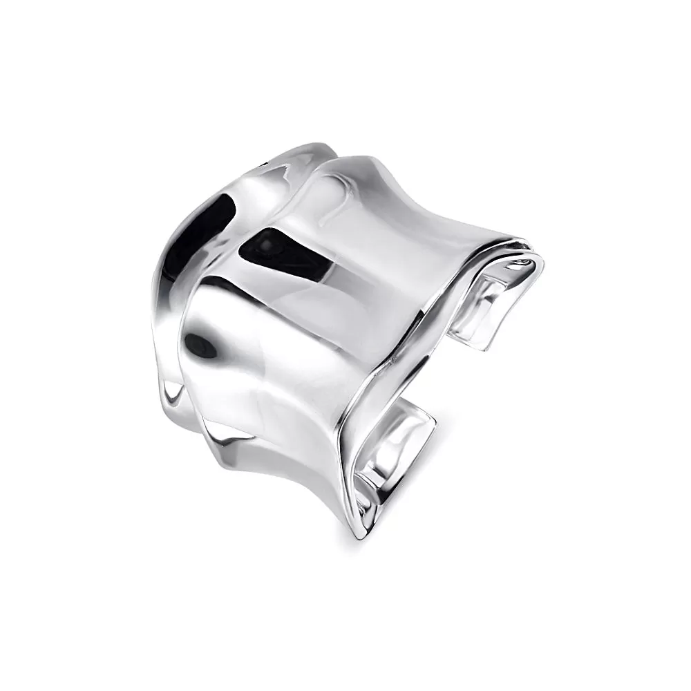 Origami Textured Silver Glossy Pleated Vintage Band Ring