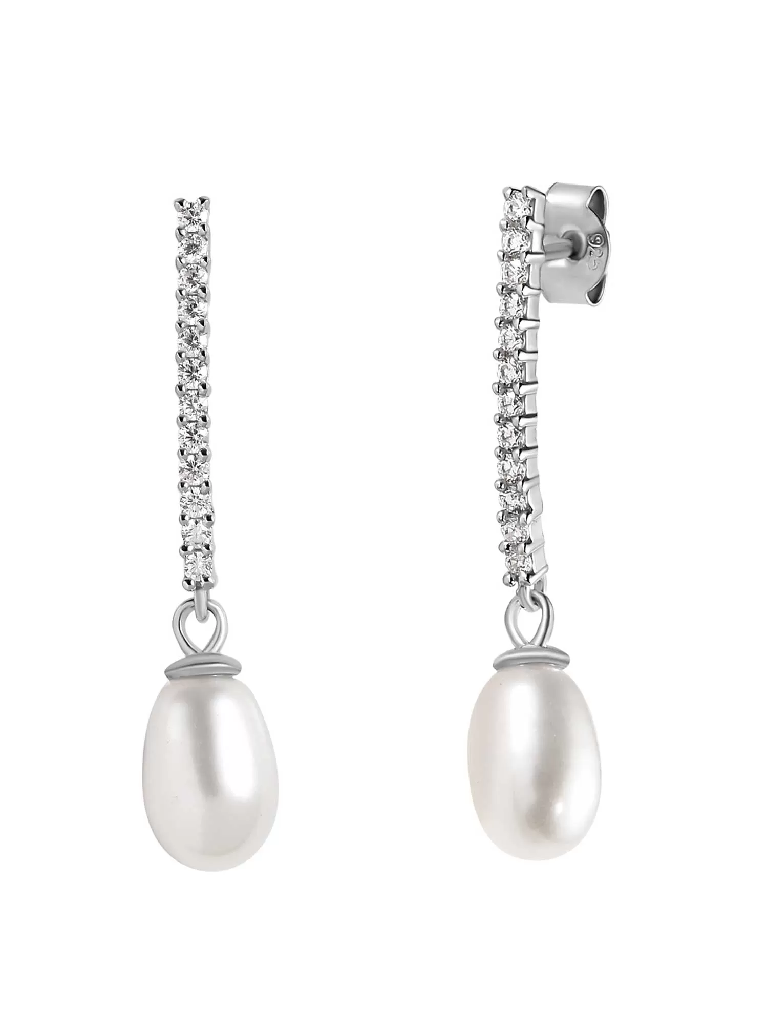 Ornate Jewels 925 Silver And American Diamond Pearl Danglers