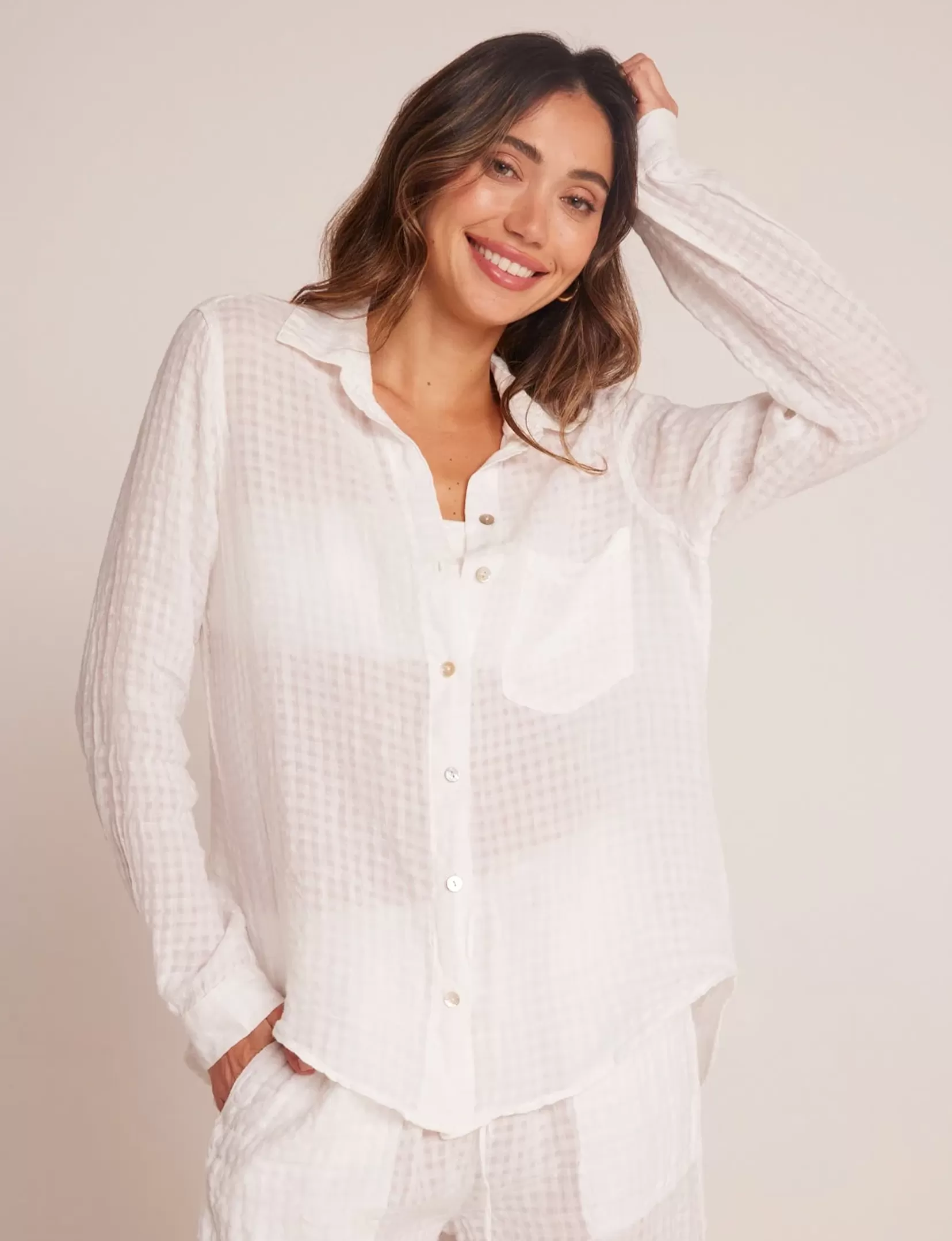 Oversized Pocket Front Button Down, White