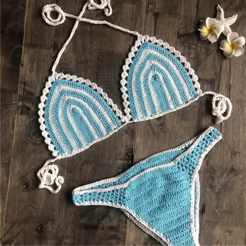 Paradise Perfection Häkel-Triangel-Bikini-Set in Blau