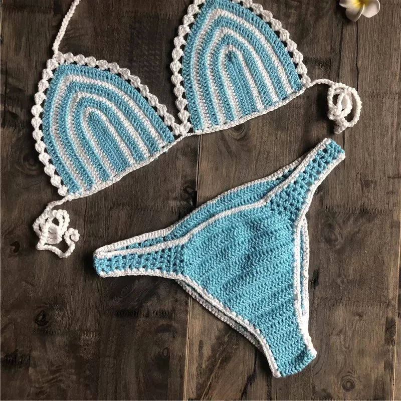 Paradise Perfection Häkel-Triangel-Bikini-Set in Blau