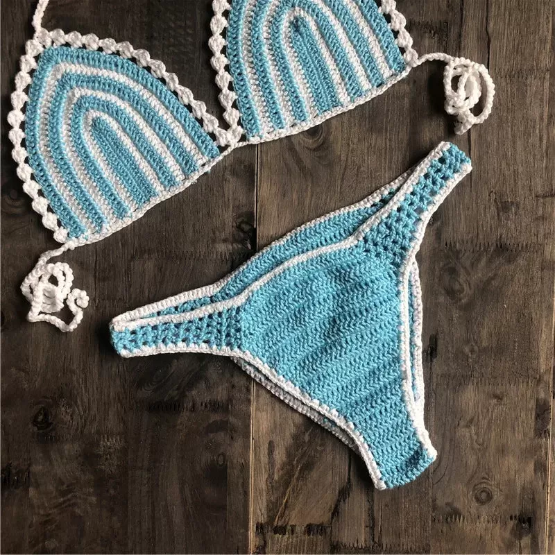 Paradise Perfection Häkel-Triangel-Bikini-Set in Blau