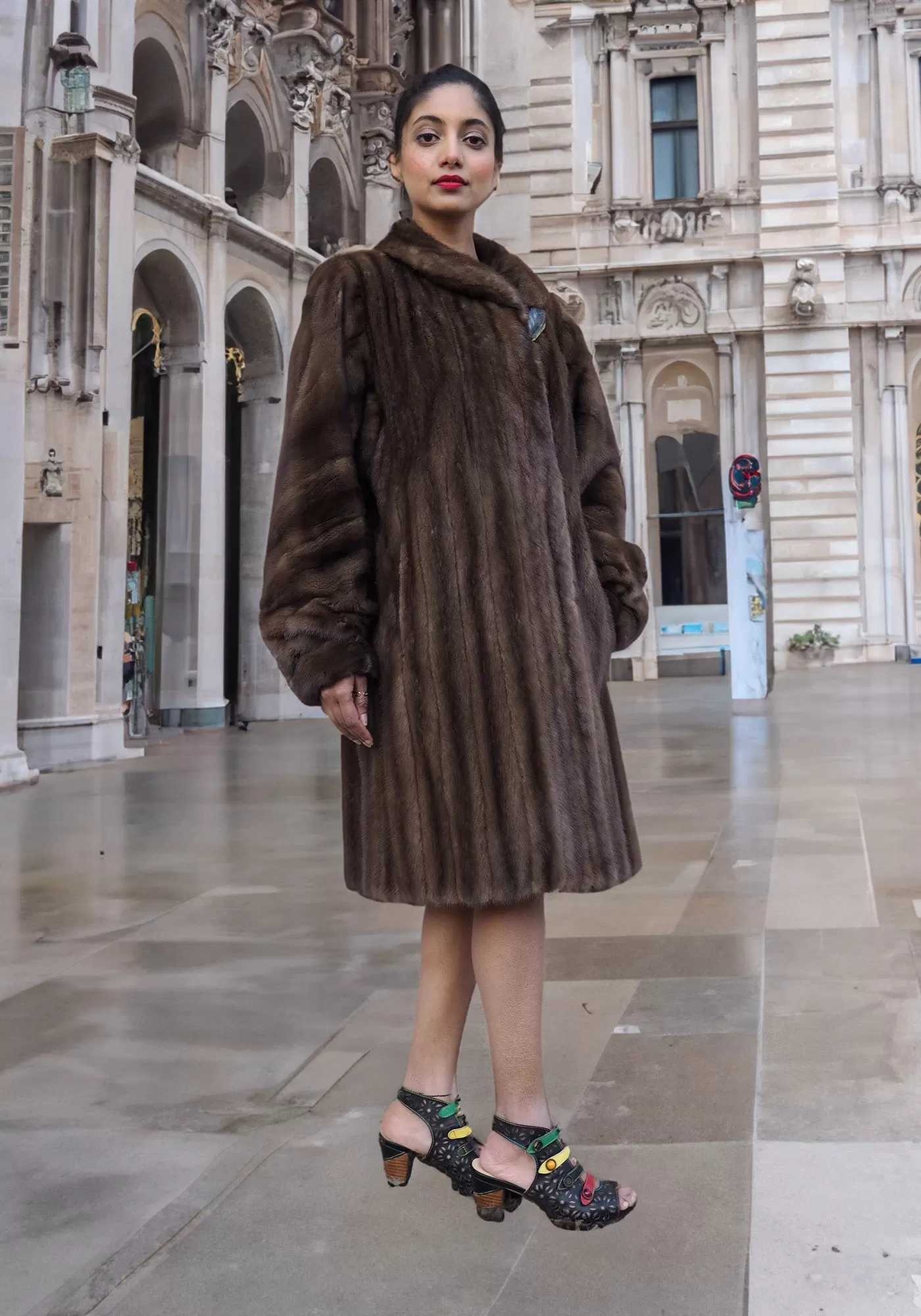 Pastel Autumn Haze Brown Female Mink Fur Coat Coats M/L