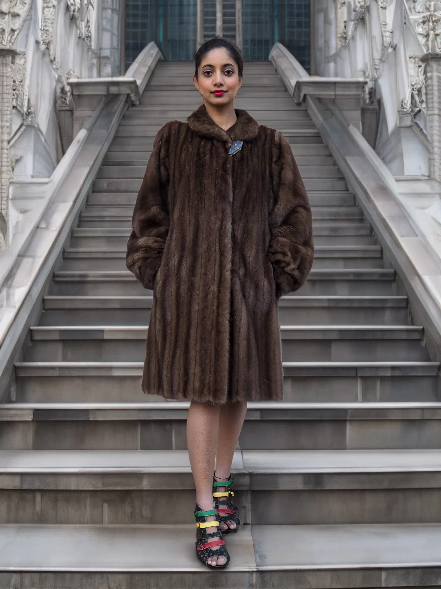 Pastel Autumn Haze Brown Female Mink Fur Coat Coats M/L