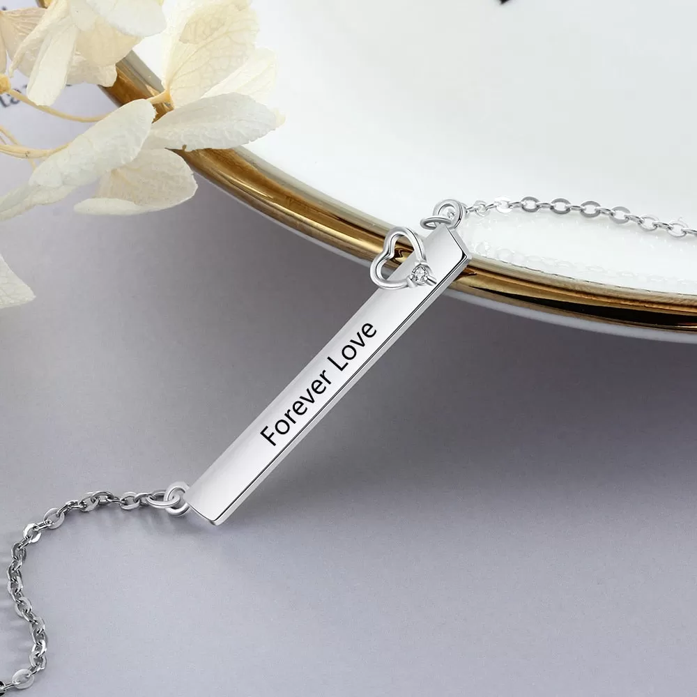 Personalized Engrave Name Necklace Strip With Heart