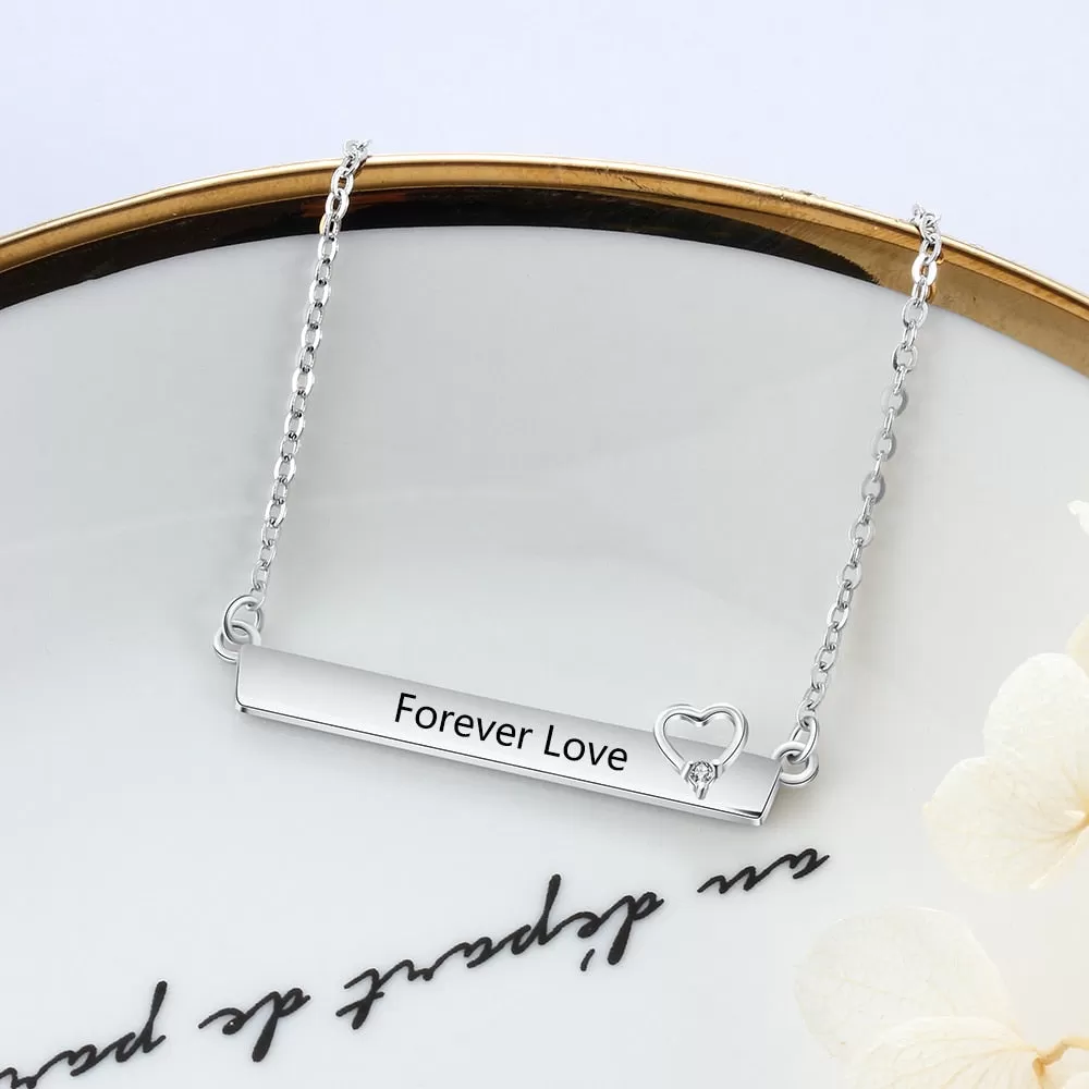 Personalized Engrave Name Necklace Strip With Heart