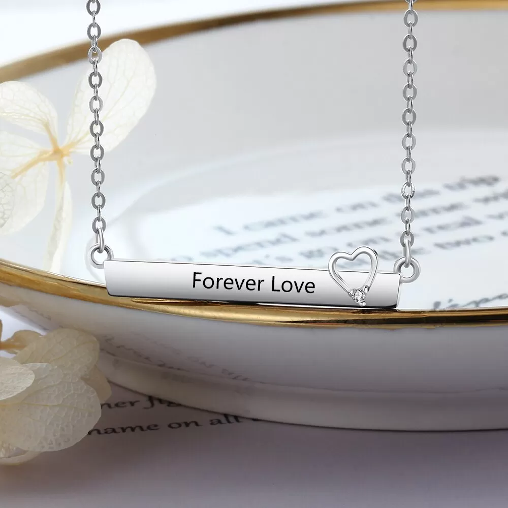 Personalized Engrave Name Necklace Strip With Heart