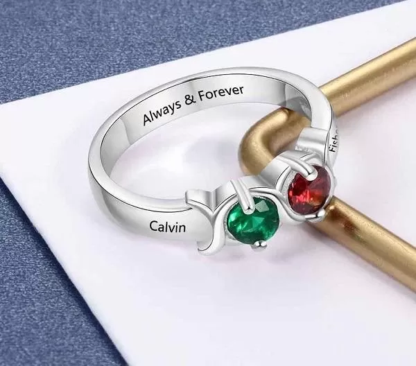 Personalized Mother's Ring 2 Birthstones 2 Names