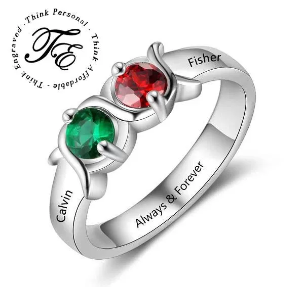 Personalized Mother's Ring 2 Birthstones 2 Names