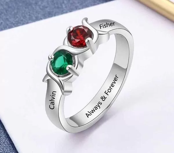 Personalized Mother's Ring 2 Birthstones 2 Names