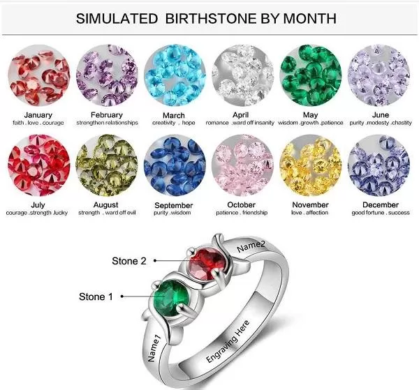 Personalized Mother's Ring 2 Birthstones 2 Names