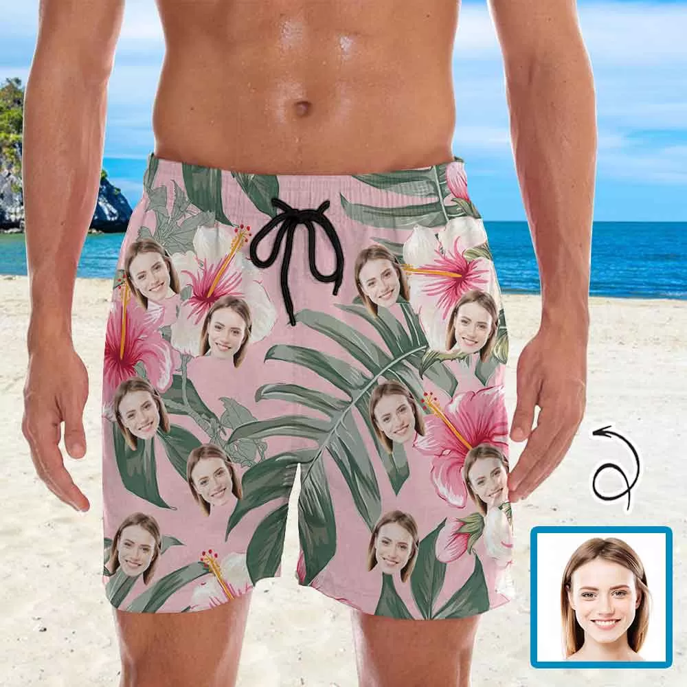 Personalized Swim Trunks Custom Face Leaves Men's Quick Dry Swim Shorts Beach Swimsuit Multiple Designs