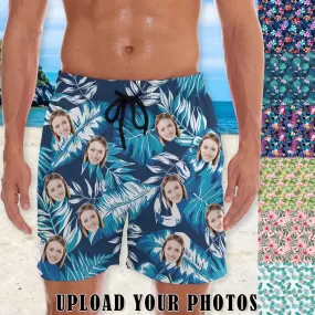 Personalized Swim Trunks Custom Face Leaves Men's Quick Dry Swim Shorts Beach Swimsuit Multiple Designs