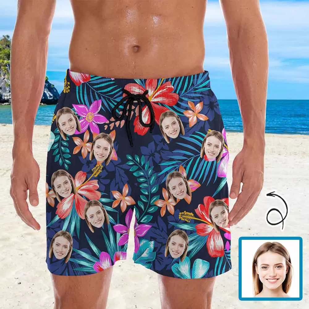 Personalized Swim Trunks Custom Face Leaves Men's Quick Dry Swim Shorts Beach Swimsuit Multiple Designs