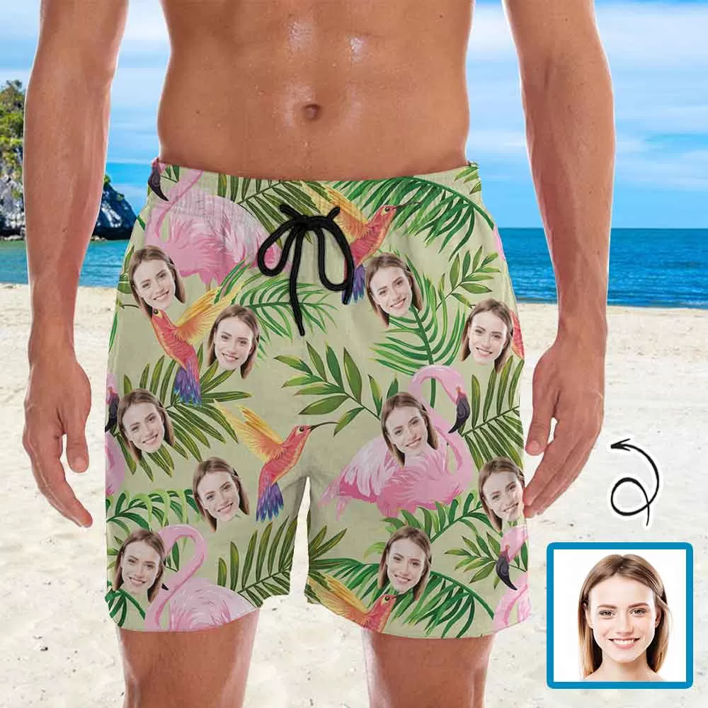 Personalized Swim Trunks Custom Face Leaves Men's Quick Dry Swim Shorts Beach Swimsuit Multiple Designs