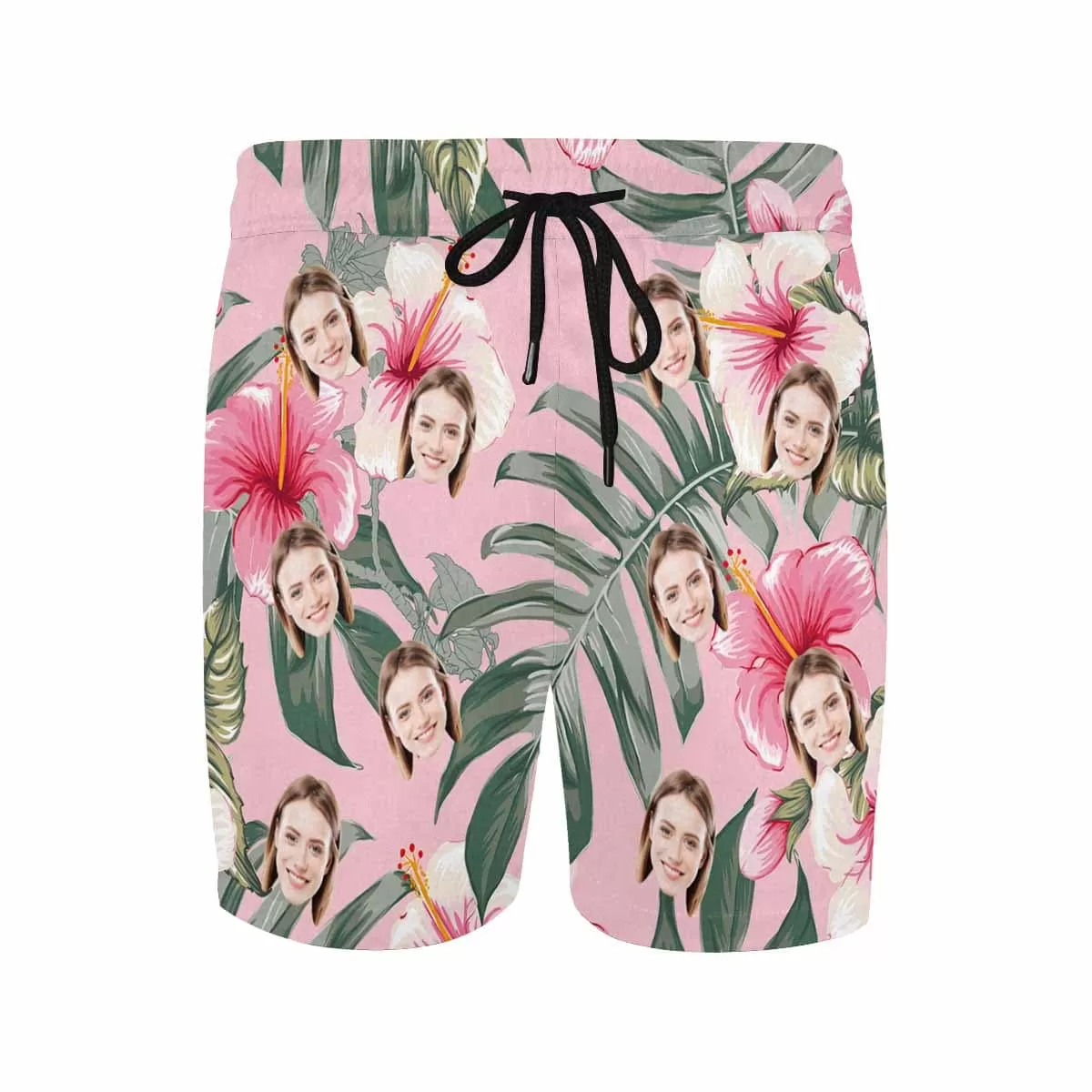 Personalized Swim Trunks Custom Face Pink Flowers Men's Quick Dry Swim Shorts Beach Swimsuit