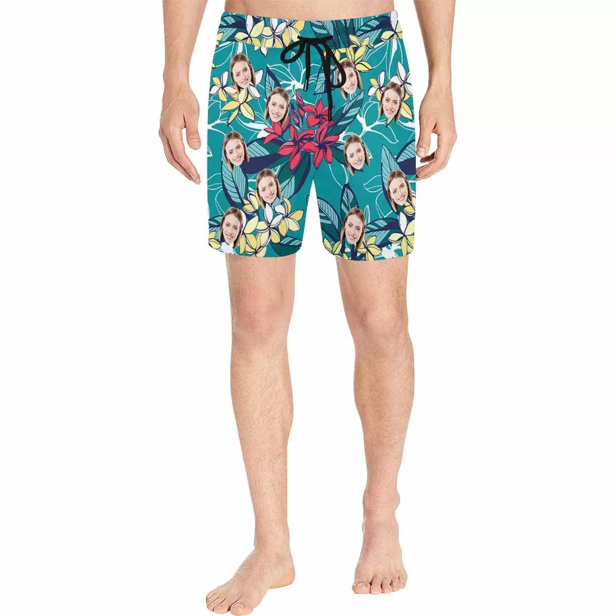 Personalized Swim Trunks Custom Face Yellow Flowers Men's Quick Dry Swim Shorts Beach Swimsuit