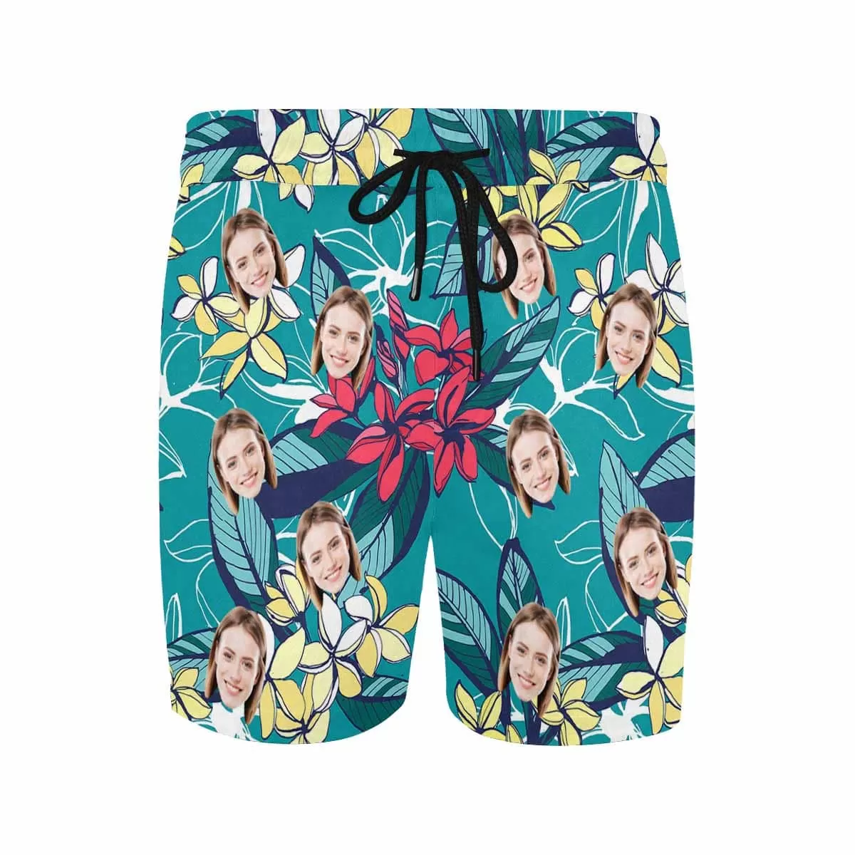 Personalized Swim Trunks Custom Face Yellow Flowers Men's Quick Dry Swim Shorts Beach Swimsuit