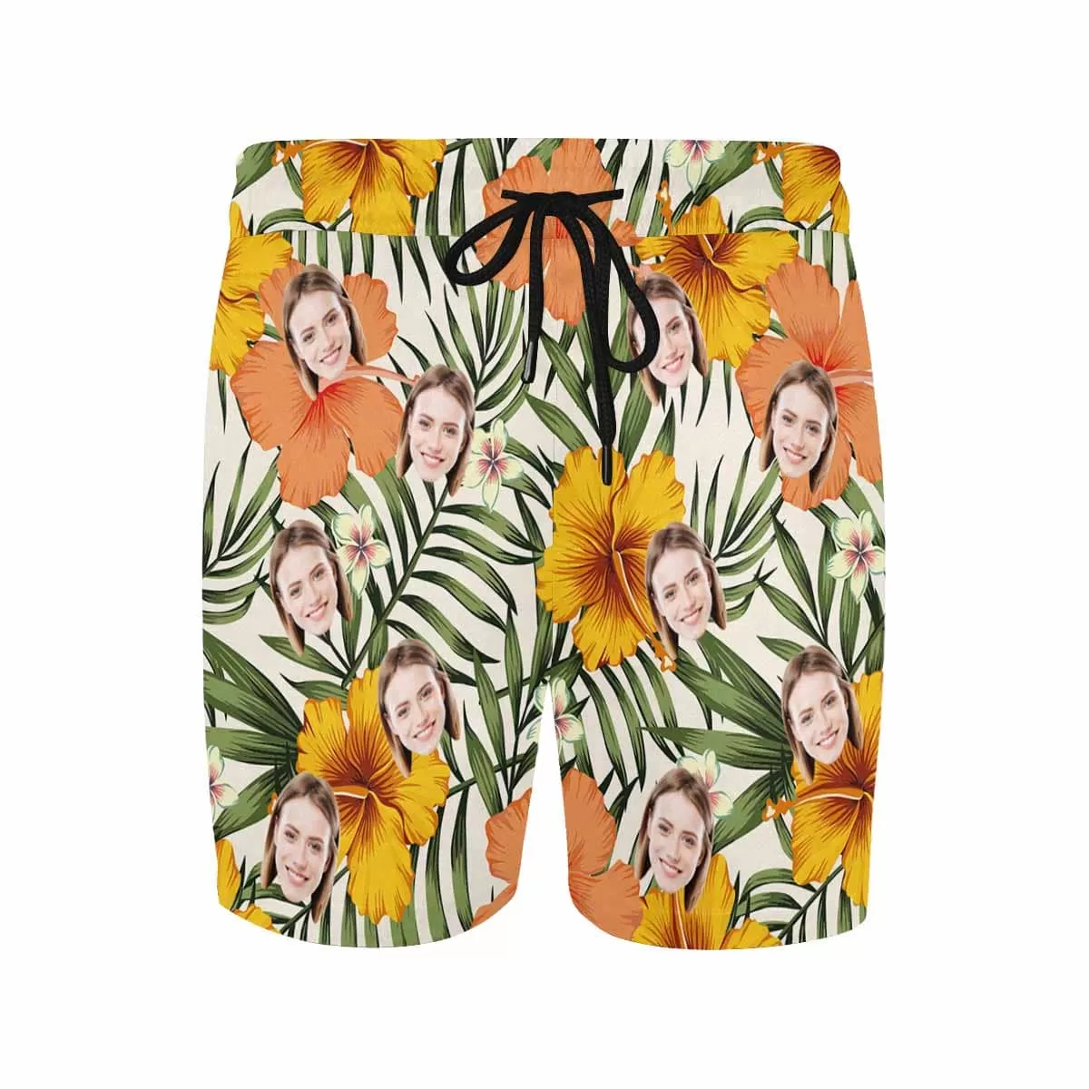 Personalized Swim Trunks Custom Face Yellow Leaves Men's Quick Dry Swim Shorts Beach Swimsuit