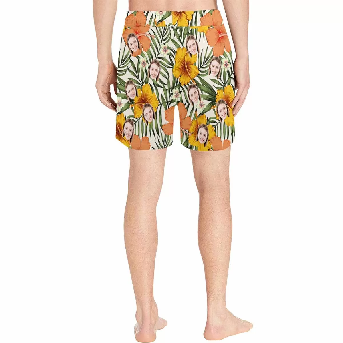 Personalized Swim Trunks Custom Face Yellow Leaves Men's Quick Dry Swim Shorts Beach Swimsuit