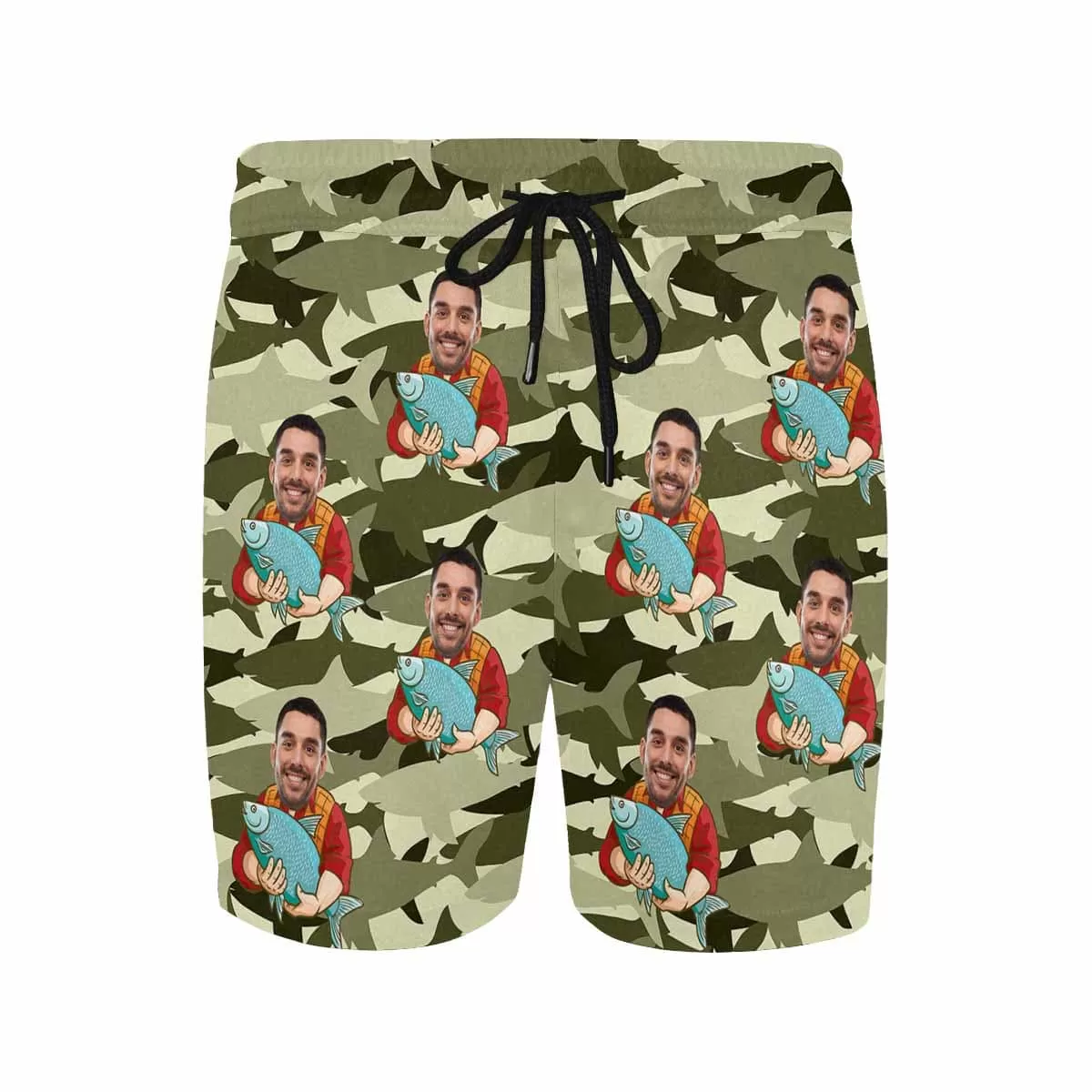 Personalized Swim Trunks with Custom Face Funny Fishing Men's Quick Dry Swim Shorts