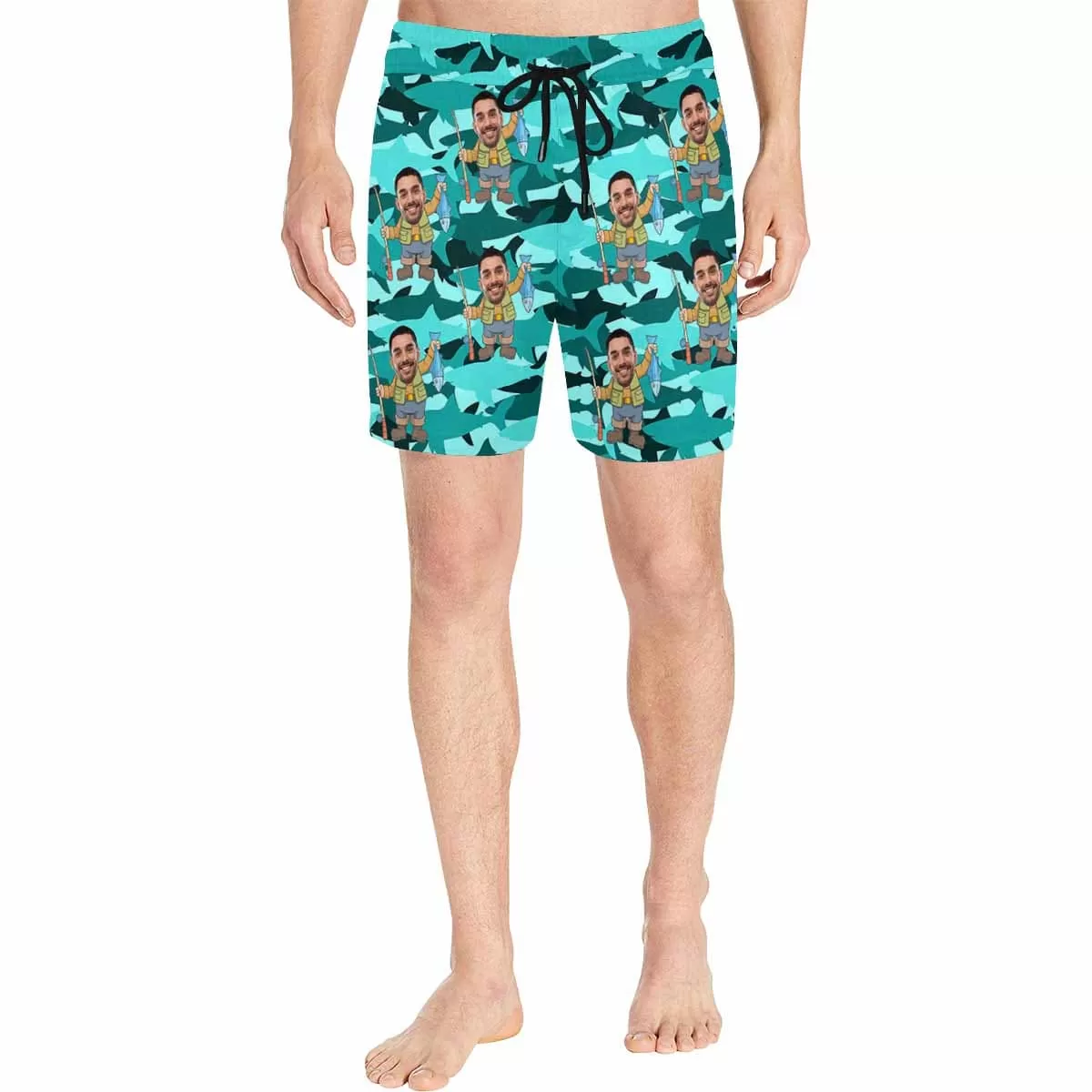 Personalized Swim Trunks with Custom Face Funny Fishing Men's Quick Dry Swim Shorts