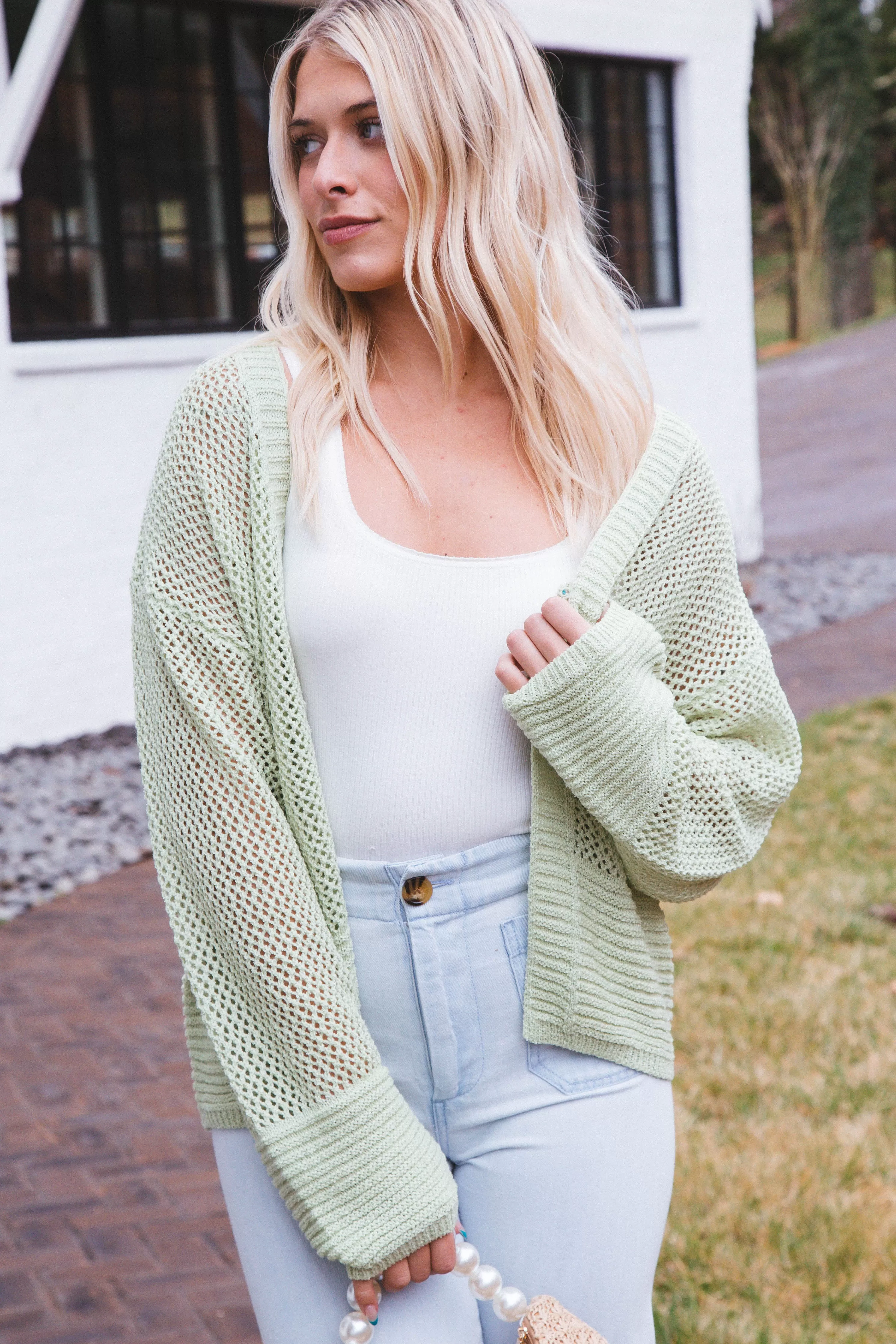 Peyton Open Knit Cardigan, Apple Green