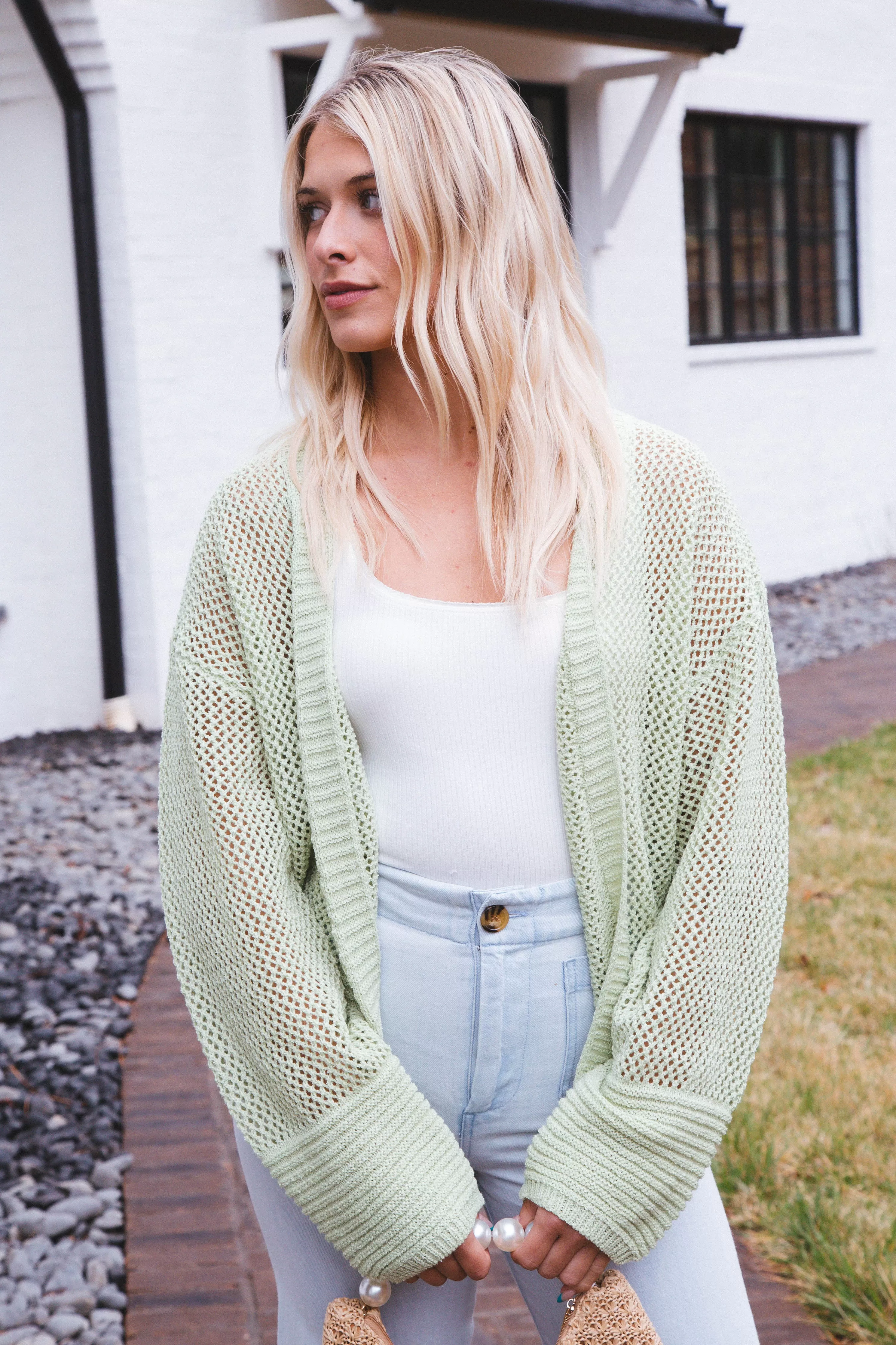 Peyton Open Knit Cardigan, Apple Green