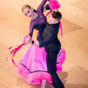 Pink & Black Ballroom Dress with Feathers